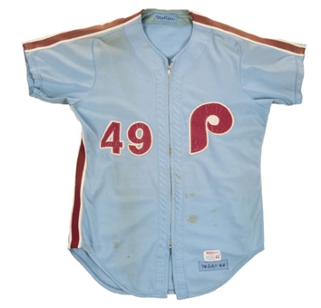 1974 Mike Wallace Philadelphia Phillies Game Worn Road Jersey 